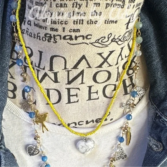 White howlite Maxamillion charms beaded layered necklace maximalist